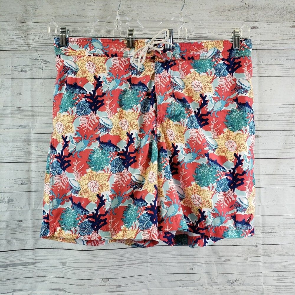 Nautica Mens Swim Trunks Sz‎ 2XL Red Blue Reef Print Fish